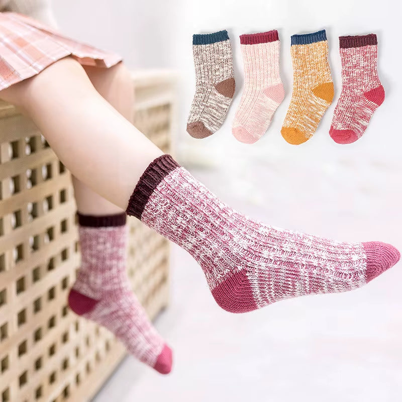 4Pairs/Lot Kids Girls Socks Woolen Knitted Socks for Boy Winter Warm Socks for Girls Thick Children Stuff Suitable for 1-12Years