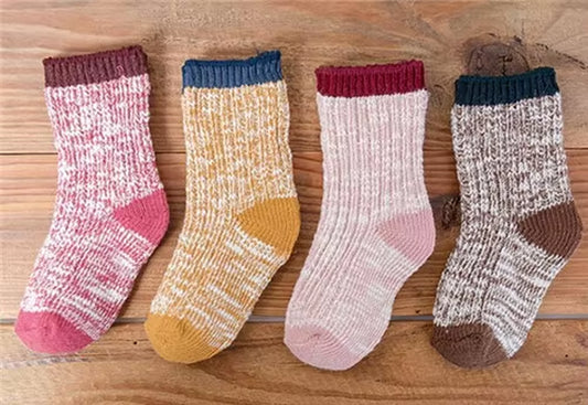 4Pairs/Lot Kids Girls Socks Woolen Knitted Socks for Boy Winter Warm Socks for Girls Thick Children Stuff Suitable for 1-12Years