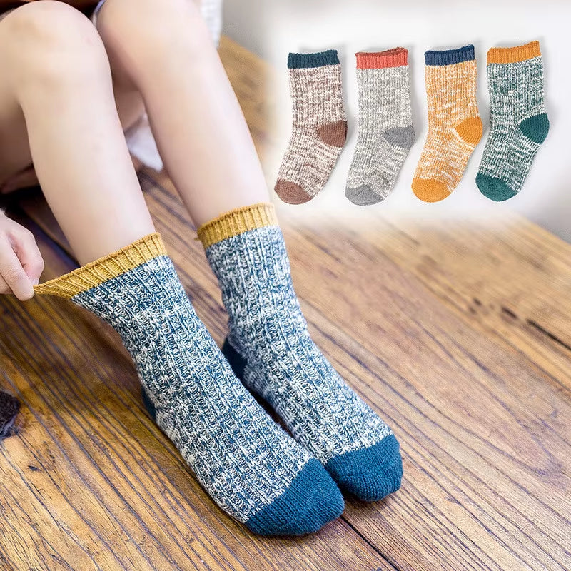 4Pairs/Lot Kids Girls Socks Woolen Knitted Socks for Boy Winter Warm Socks for Girls Thick Children Stuff Suitable for 1-12Years